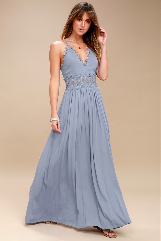 Slate Blue Maxi Dress - Lace Maxi Dress ...